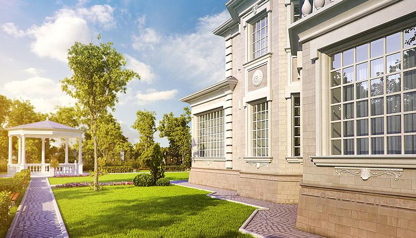 8. Проект двухэтажного дома в классическом стиле с четырехскатной, SOV-18, площадью - 536 кв c балконом, гаражом, эркером